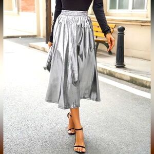 Metallic Chrome Skirt Elastic Waist